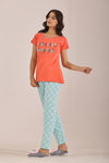 Sweet Moon Knit Cotton Pyjama Set - Sky Blue Peach — thumbnail 3